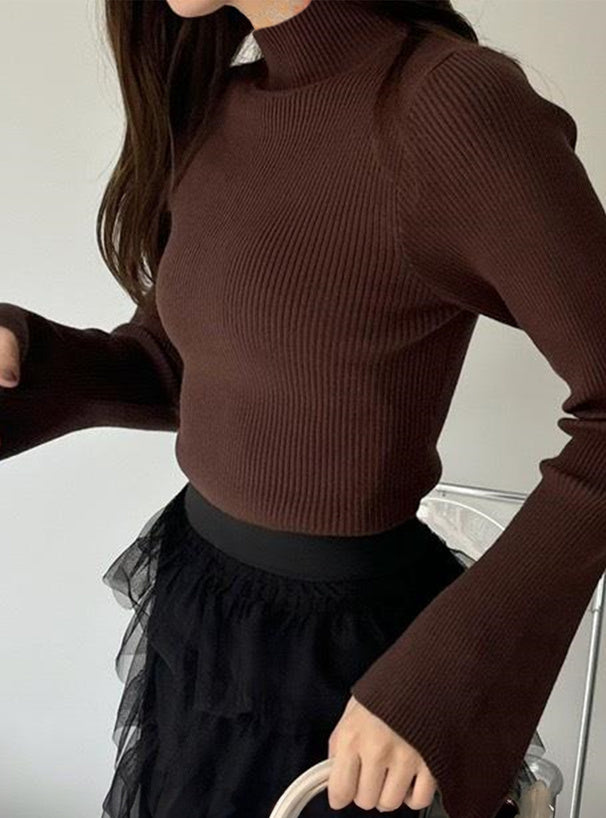 GRL k9086d High Neck Flare Sleeve Rib Knit Top 高領喇叭袖羅紋針織上衣 6