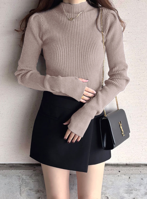 Thumbhole Long-Sleeve Knit Top 拇指孔長袖針織上衣 [k9206d] 1