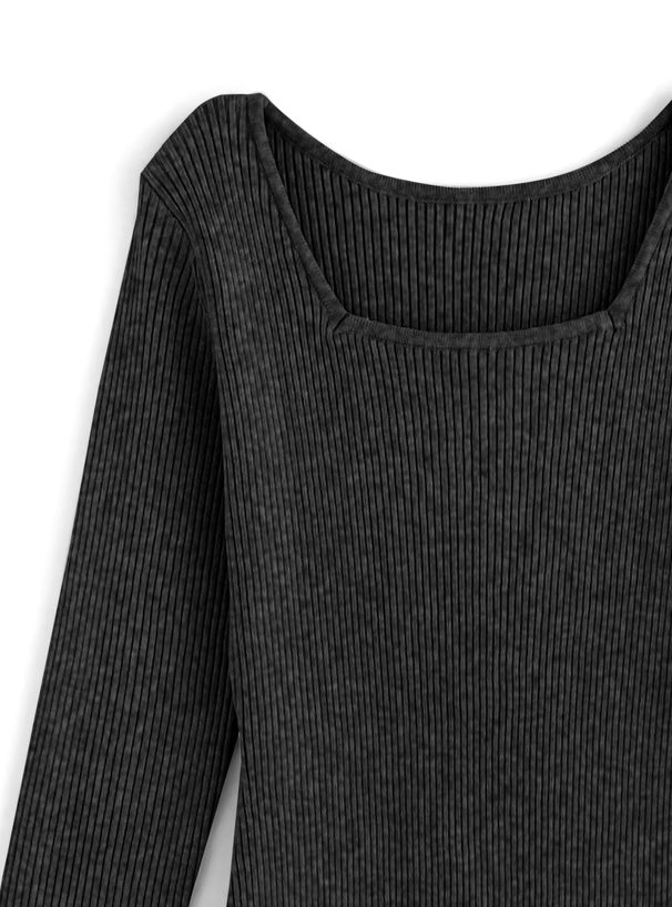 Square Neck Slit Ribbed Knit Long Dress 方領開衩羅紋針織長洋裝 [k9273d] — 7
