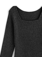 Square Neck Slit Ribbed Knit Long Dress 方領開衩羅紋針織長洋裝 [k9273d] — 7