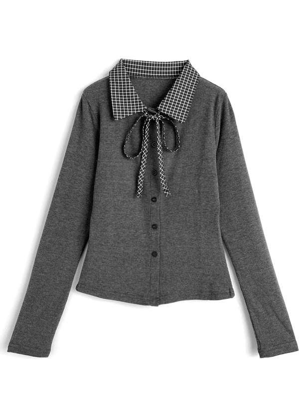 ks290 Check Collar Ribbon Top 格紋領蝴蝶結上衣 3