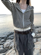 Animal-Ear Striped Zip Hoodie 動物耳朵條紋拉鍊連帽上衣 [ks291] — image 圖片 3