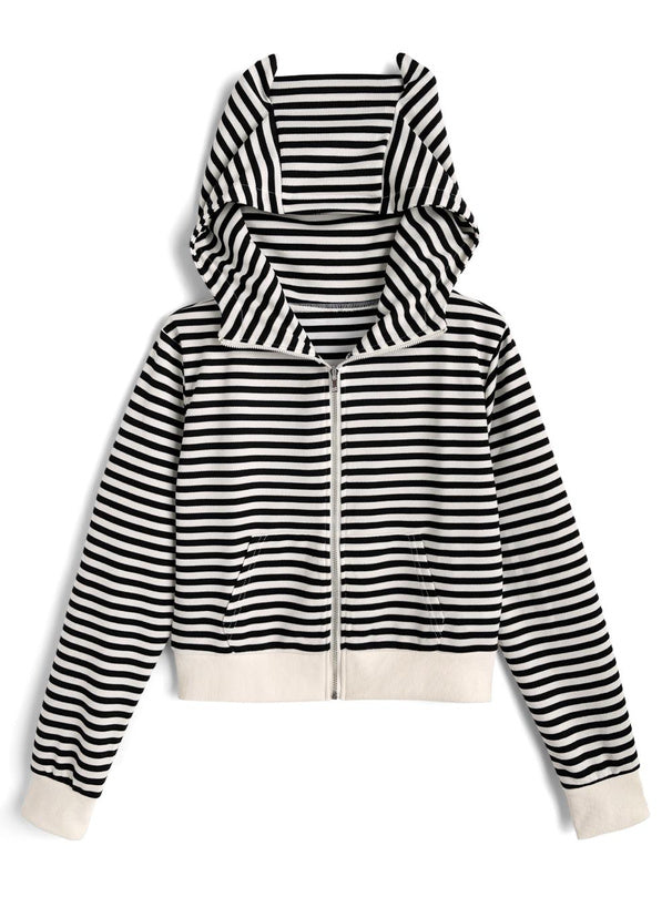 Animal-Ear Striped Zip Hoodie 動物耳朵條紋拉鍊連帽上衣 [ks291] — image 圖片 4