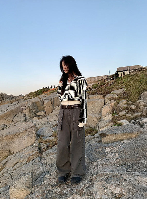 Animal-Ear Striped Zip Hoodie 動物耳朵條紋拉鍊連帽上衣 [ks291] — image 圖片 6