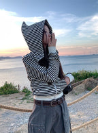 Animal-Ear Striped Zip Hoodie 動物耳朵條紋拉鍊連帽上衣 [ks291] — image 圖片 8