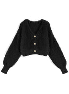 Gold-Button Shaggy Knit Cropped Cardigan 金色鈕扣毛絨針織短版開襟外套 image 4