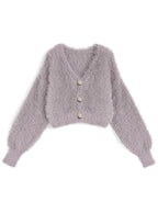Gold-Button Shaggy Knit Cropped Cardigan 金色鈕扣毛絨針織短版開襟外套 image 5