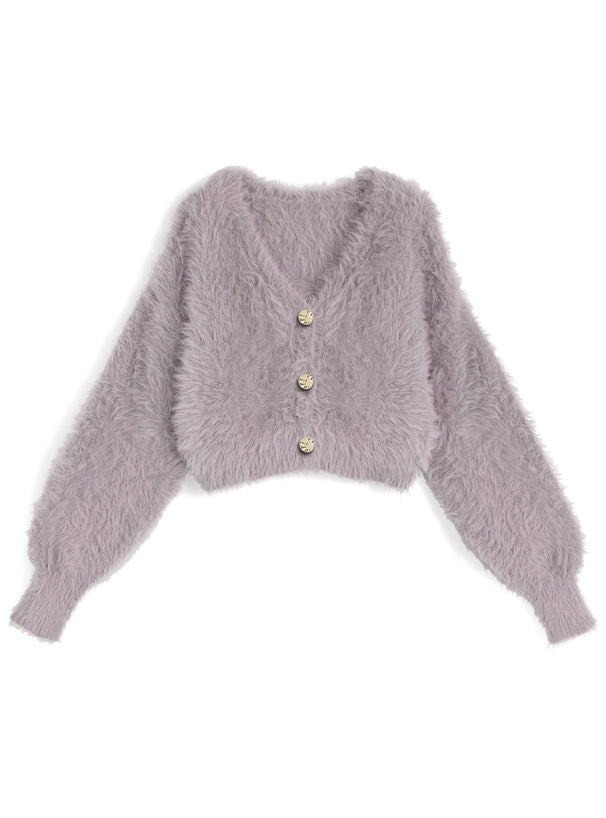 Gold-Button Shaggy Knit Cropped Cardigan 金色鈕扣毛絨針織短版開襟外套 image 5