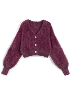 Gold-Button Shaggy Knit Cropped Cardigan 金色鈕扣毛絨針織短版開襟外套 image 6