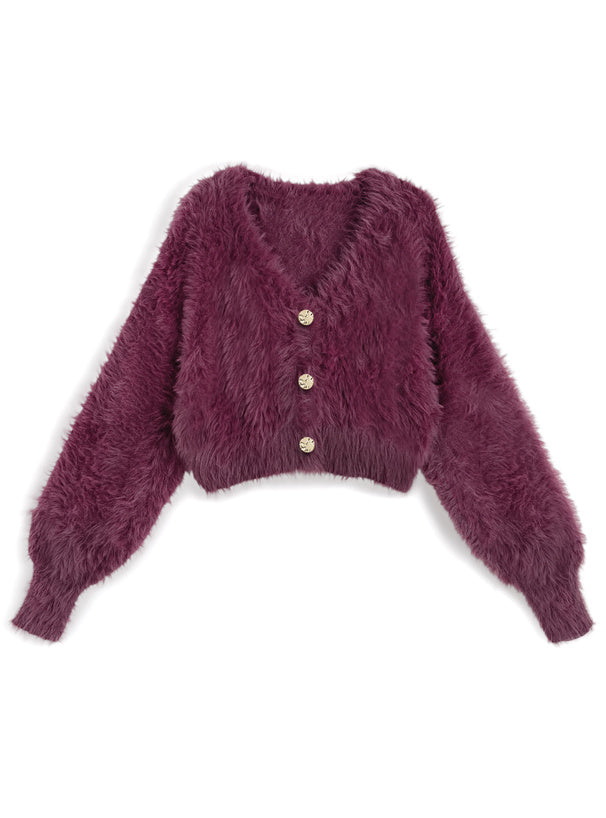 Gold-Button Shaggy Knit Cropped Cardigan 金色鈕扣毛絨針織短版開襟外套 image 6