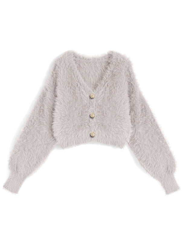Gold-Button Shaggy Knit Cropped Cardigan 金色鈕扣毛絨針織短版開襟外套 image 7