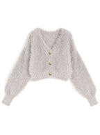 Gold-Button Shaggy Knit Cropped Cardigan 金色鈕扣毛絨針織短版開襟外套 image 7