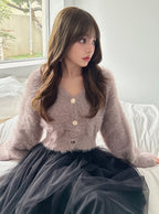 Gold-Button Shaggy Knit Cropped Cardigan 金色鈕扣毛絨針織短版開襟外套 image 11