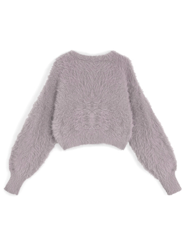 Gold-Button Shaggy Knit Cropped Cardigan 金色鈕扣毛絨針織短版開襟外套 image 12