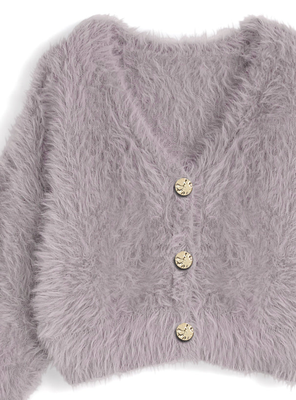 Gold-Button Shaggy Knit Cropped Cardigan 金色鈕扣毛絨針織短版開襟外套 image 13