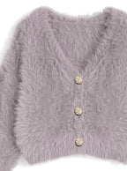 Gold-Button Shaggy Knit Cropped Cardigan 金色鈕扣毛絨針織短版開襟外套 image 13