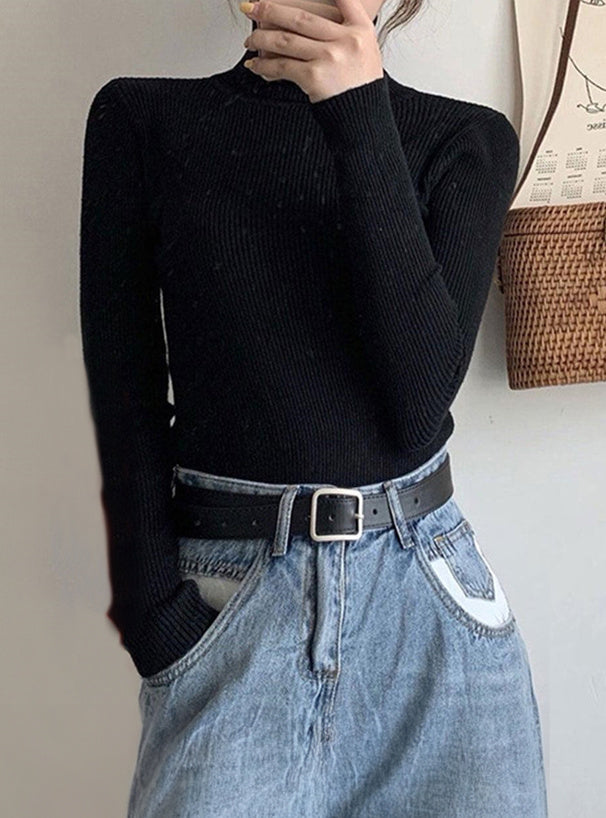 Bottle Neck Ribbed Knit Top 瓶口領羅紋針織上衣 [mh108]