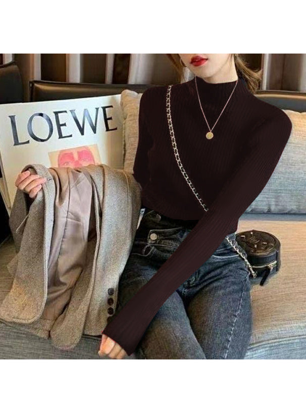Bottle Neck Ribbed Knit Top 瓶口領羅紋針織上衣 [mh108]
