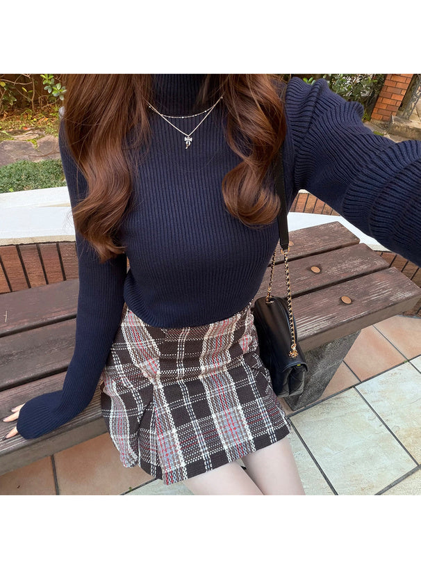 Bottle Neck Ribbed Knit Top 瓶口領羅紋針織上衣 [mh108]