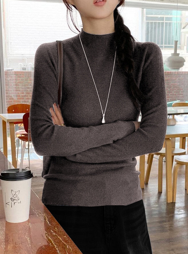 Bottle Neck Ribbed Knit Top 瓶口領羅紋針織上衣 [mh108]