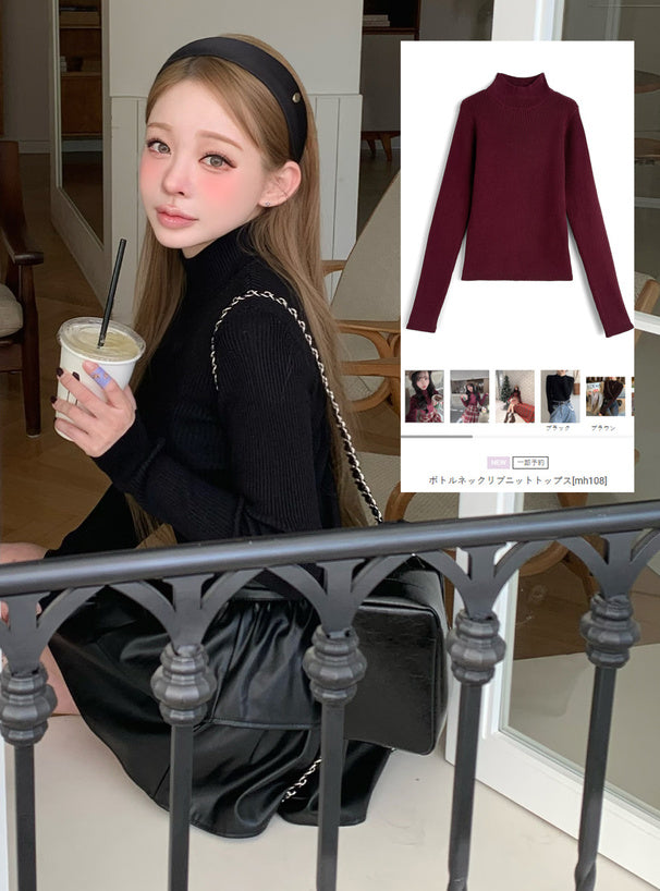 Bottle Neck Ribbed Knit Top 瓶口領羅紋針織上衣 [mh108]