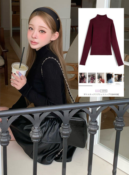 Bottle Neck Ribbed Knit Top 瓶口領羅紋針織上衣 [mh108]