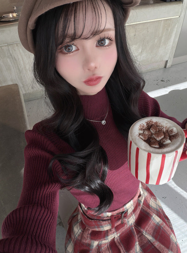 Bottle Neck Ribbed Knit Top 瓶口領羅紋針織上衣 [mh108]