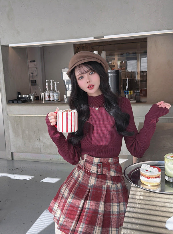 Bottle Neck Ribbed Knit Top 瓶口領羅紋針織上衣 [mh108]