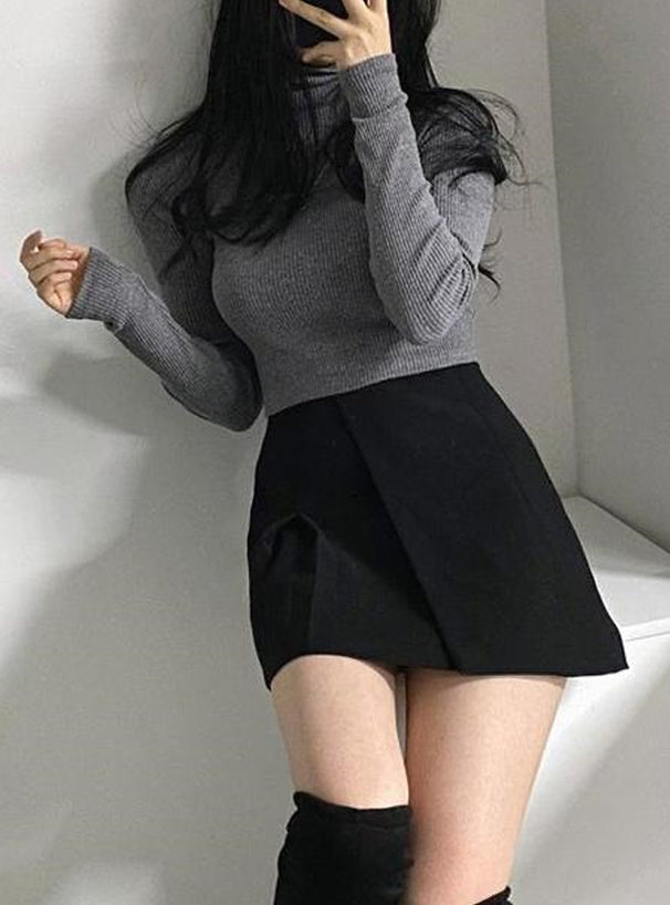 Bottle Neck Ribbed Knit Top 瓶口領羅紋針織上衣 [mh108]