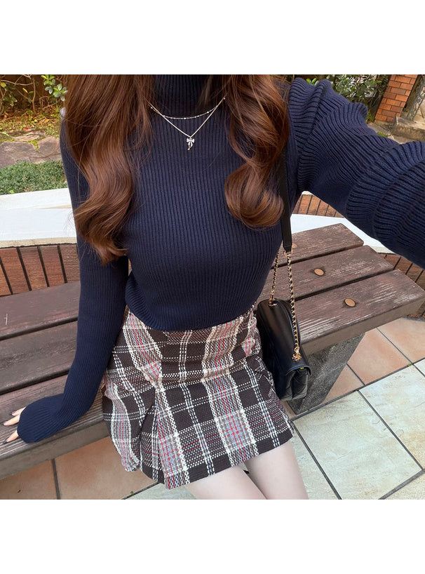 Bottle Neck Ribbed Knit Top 瓶口領羅紋針織上衣 [mh108]