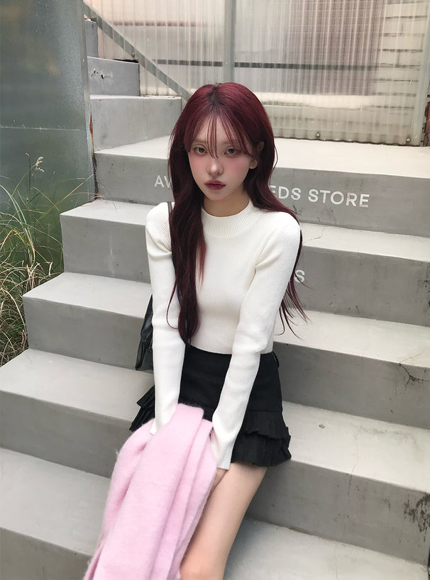 Bottle Neck Ribbed Knit Top 瓶口領羅紋針織上衣 [mh108]