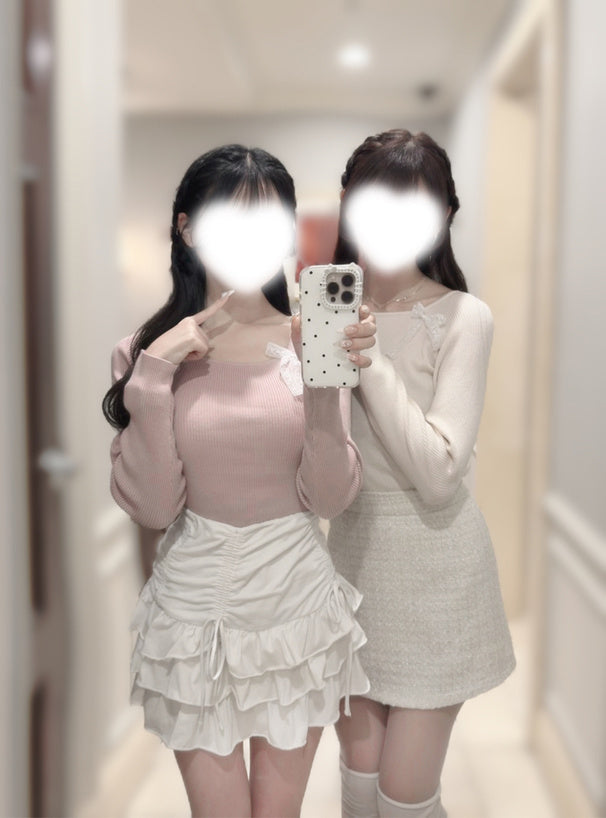 Double Lace Ribbon Ribbed Knit Top 雙蕾絲蝴蝶結羅紋針織上衣 [lg02] — Image 2