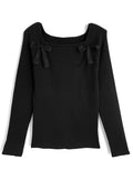 Double Lace Ribbon Ribbed Knit Top 雙蕾絲蝴蝶結羅紋針織上衣 [lg02] — Image 4