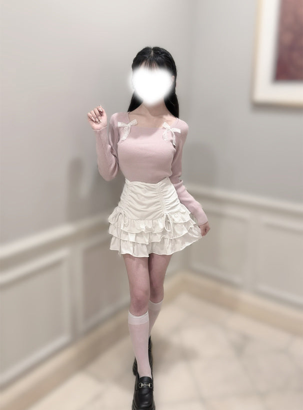 Double Lace Ribbon Ribbed Knit Top 雙蕾絲蝴蝶結羅紋針織上衣 [lg02] — Image 8
