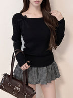 Double Lace Ribbon Ribbed Knit Top 雙蕾絲蝴蝶結羅紋針織上衣 [lg02] — Image 11