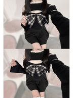 ru1972 Plaid Bow Cutout Knit Top 格紋蝴蝶結挖空針織上衣 1