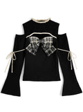 ru1972 Plaid Bow Cutout Knit Top 格紋蝴蝶結挖空針織上衣 4