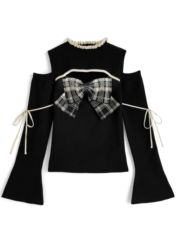 ru1972 Plaid Bow Cutout Knit Top 格紋蝴蝶結挖空針織上衣 4