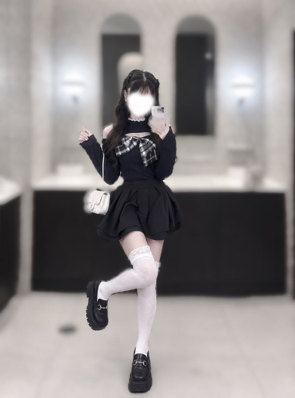 ru1972 Plaid Bow Cutout Knit Top 格紋蝴蝶結挖空針織上衣 5