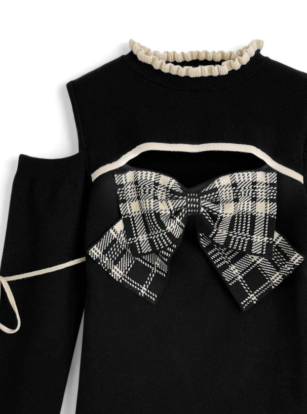 ru1972 Plaid Bow Cutout Knit Top 格紋蝴蝶結挖空針織上衣 7