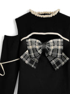 ru1972 Plaid Bow Cutout Knit Top 格紋蝴蝶結挖空針織上衣 7