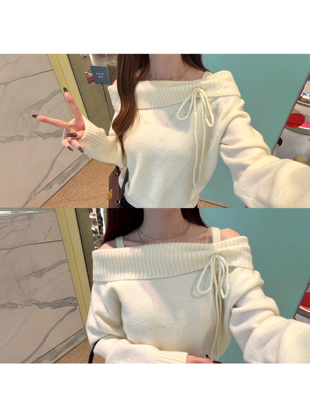 Off Shoulder Ribbon Knit Top 露肩蝴蝶結針織上衣 [th085] — 1