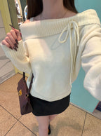 Off Shoulder Ribbon Knit Top 露肩蝴蝶結針織上衣 [th085] — 2