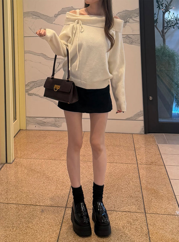 Off Shoulder Ribbon Knit Top 露肩蝴蝶結針織上衣 [th085] — 3