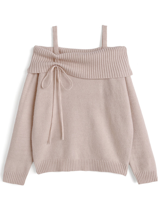 Off Shoulder Ribbon Knit Top 露肩蝴蝶結針織上衣 [th085] — 4
