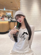 ze1088 Ribbon and Pearl Logo Embroidered Long Sleeve T-Shirt 蝴蝶結珍珠標誌刺繡長袖T恤 3