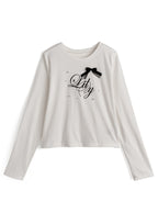 ze1088 Ribbon and Pearl Logo Embroidered Long Sleeve T-Shirt 蝴蝶結珍珠標誌刺繡長袖T恤 4