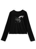 ze1088 Ribbon and Pearl Logo Embroidered Long Sleeve T-Shirt 蝴蝶結珍珠標誌刺繡長袖T恤 5