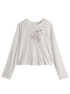 ze1088 Ribbon and Pearl Logo Embroidered Long Sleeve T-Shirt 蝴蝶結珍珠標誌刺繡長袖T恤 6