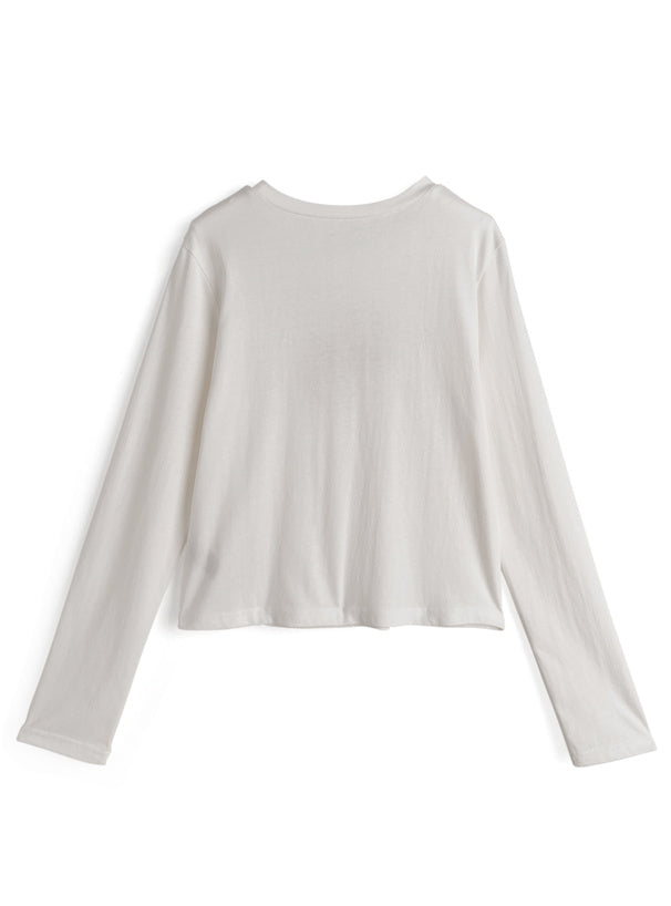 ze1088 Ribbon and Pearl Logo Embroidered Long Sleeve T-Shirt 蝴蝶結珍珠標誌刺繡長袖T恤 7